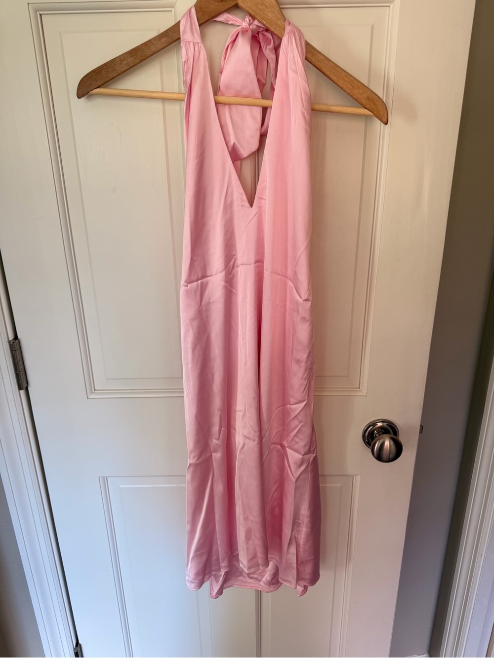 Hello Molly Light Pink Satin Halter Backless Dress